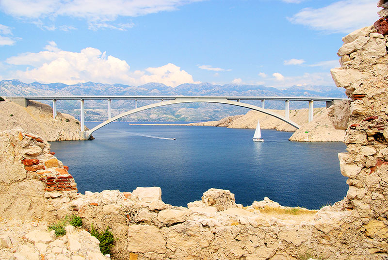 The Pag Bridge connecting the island of Pag to the mainland